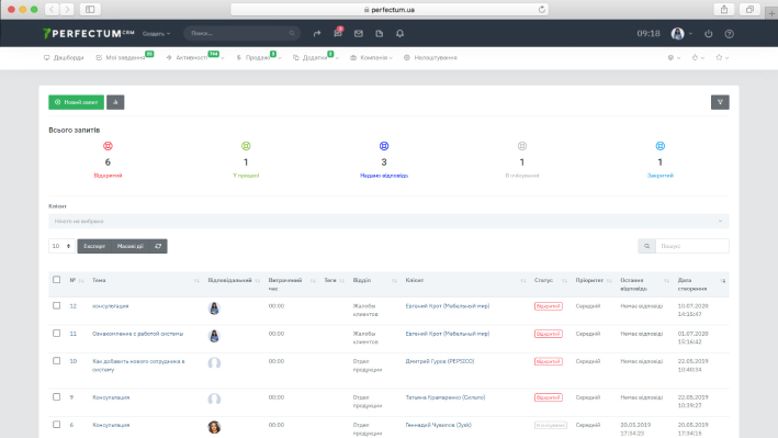 Поддержка - перечень тикетов